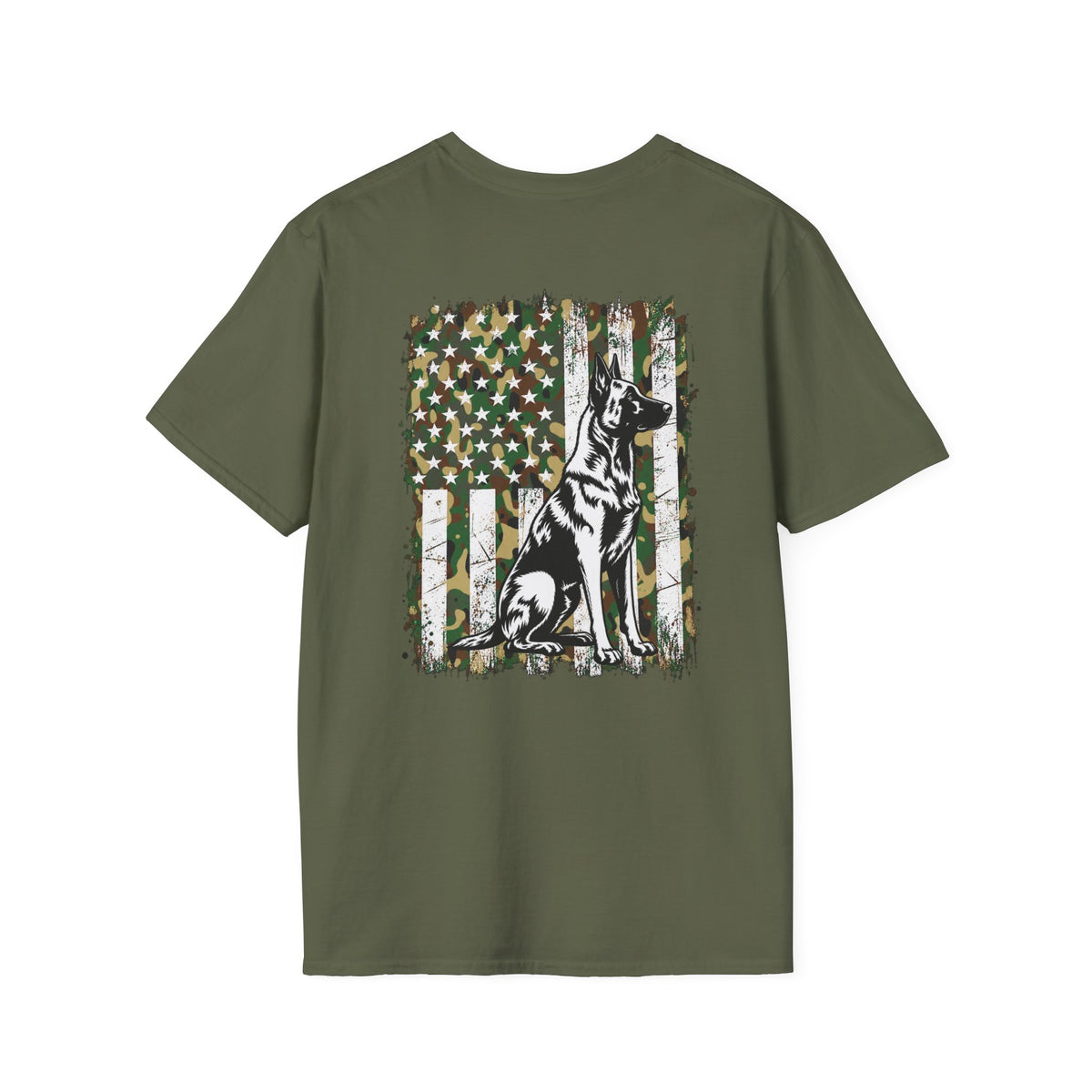 Belgian Malinois Camo American Flag T-Shirt | K9 Working Dog Shirt | Gildan 64000