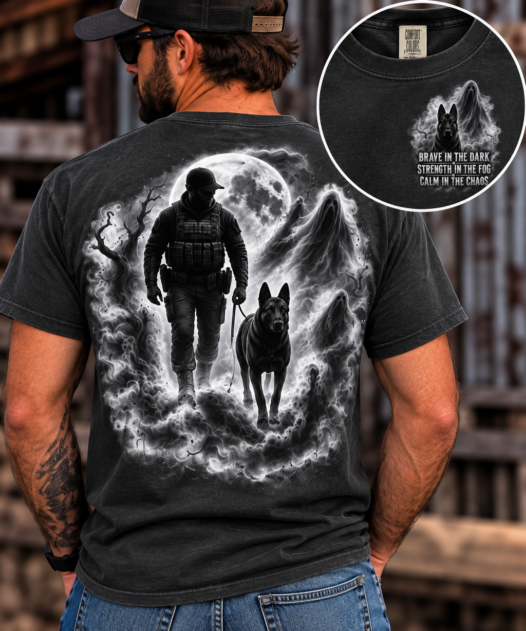 Brave in the Dark K9 Handler T-Shirt | Spooky Working Dog Comfort Colors® Tee