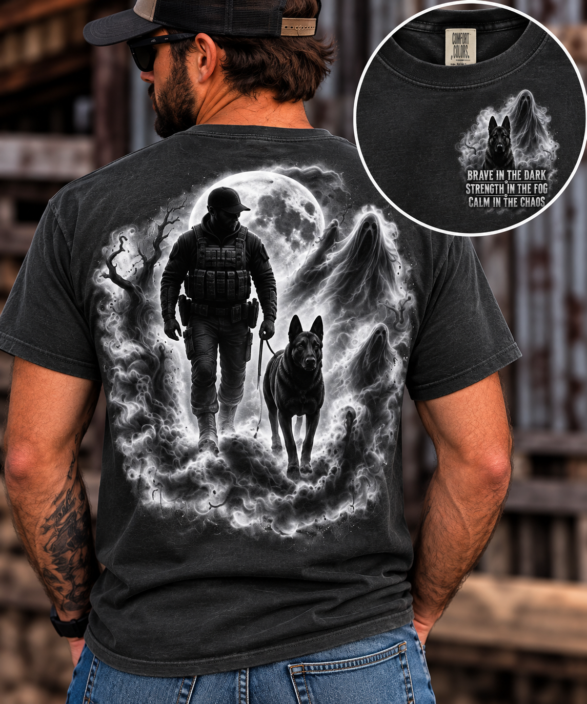 Brave in the Dark K9 Handler T-Shirt | Spooky Working Dog Comfort Colors® Tee