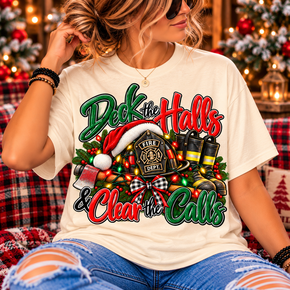 Deck the Halls & Clear the Calls | Firefighter Christmas Comfort Colors® T-Shirt | Holiday First Responder Tee