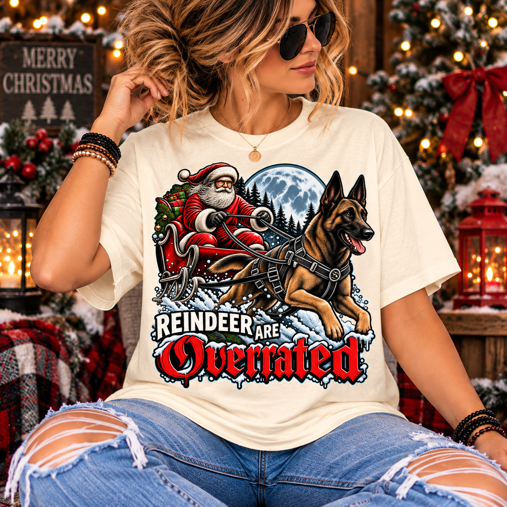 Reindeer Are Overrated | Christmas K9 Comfort Colors® T-Shirt | German Shepherd Holiday Tee