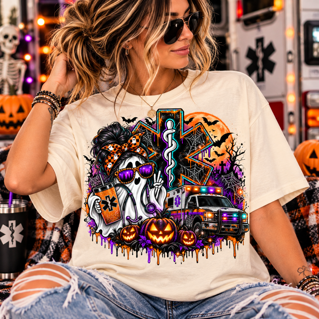 Spooky Season EMS Ghost | Halloween EMT & Paramedic Comfort Colors® T-Shirt
