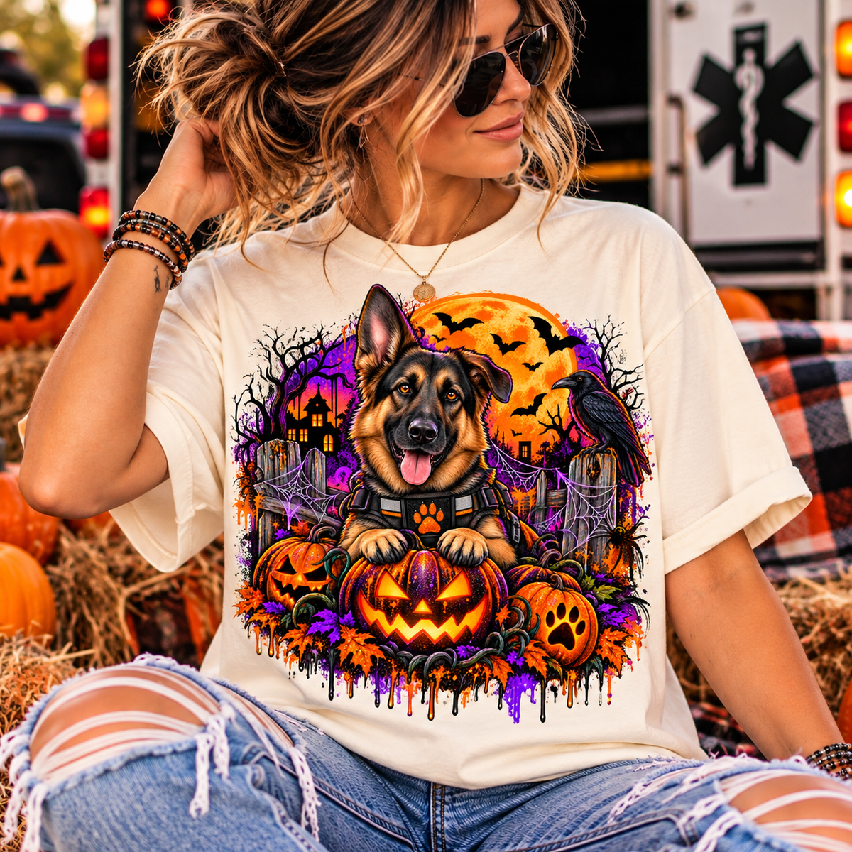 Spooky K9 Pumpkin Patch | Halloween German Shepherd Comfort Colors® T-Shirt
