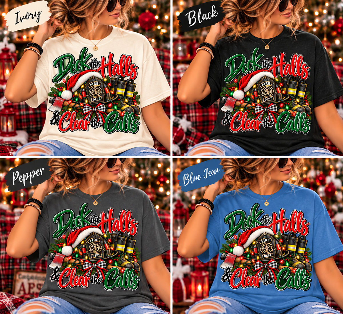 Deck the Halls & Clear the Calls | Firefighter Christmas Comfort Colors® T-Shirt | Holiday First Responder Tee