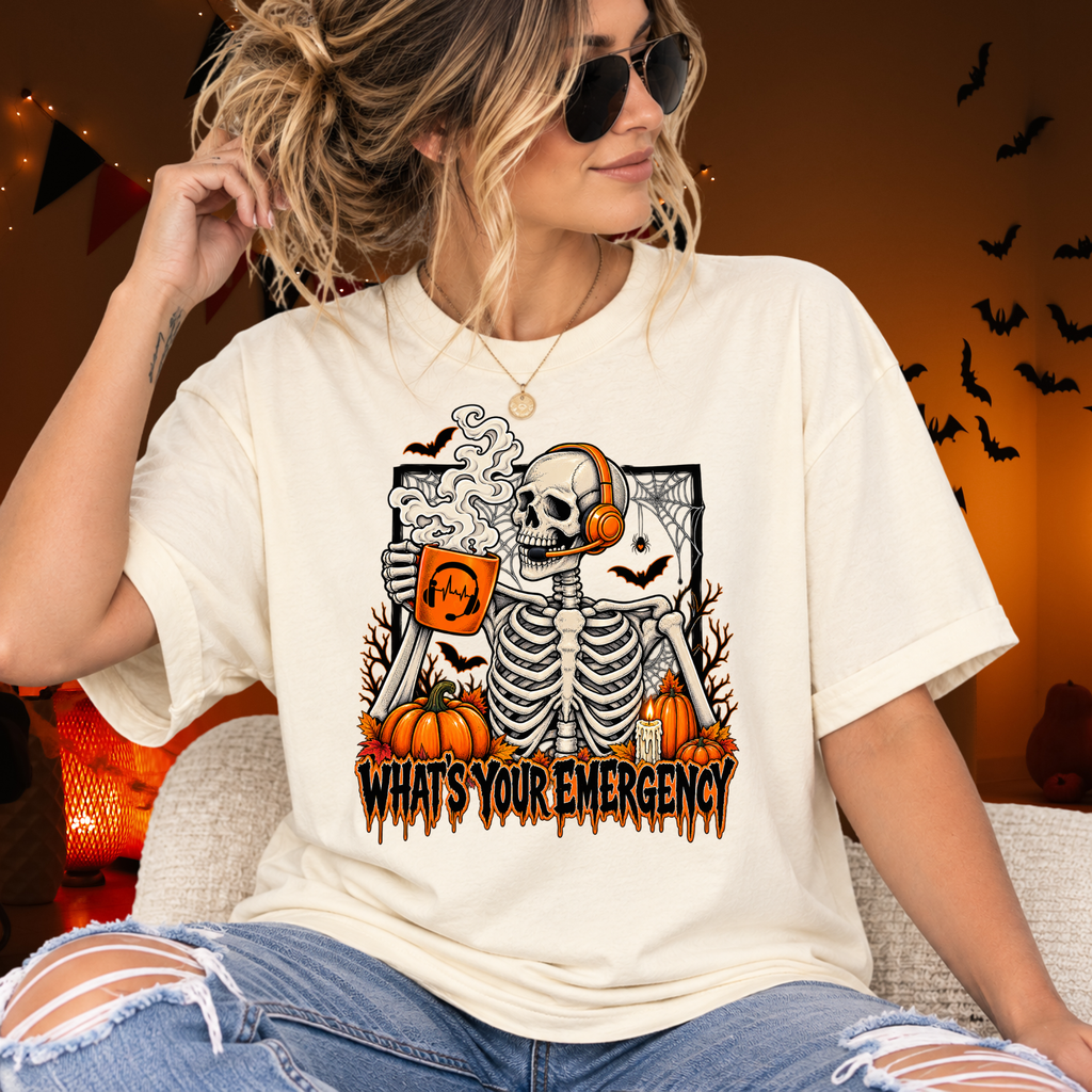 What's Your Emergency? | Spooky 911 Dispatcher Skeleton Comfort Colors® T-Shirt