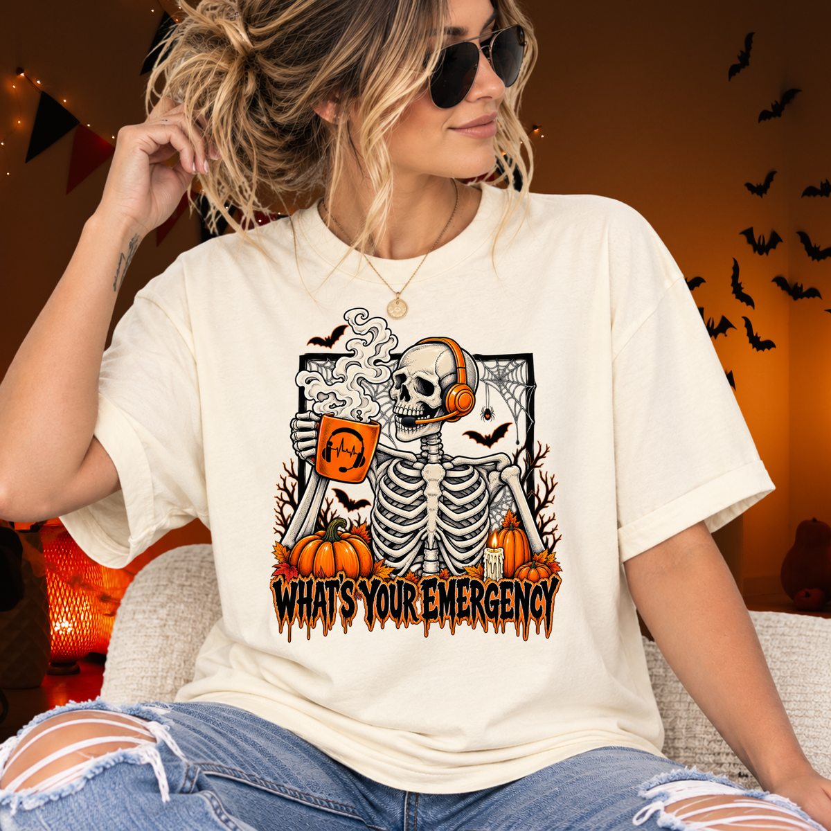 What's Your Emergency? | Spooky 911 Dispatcher Skeleton Comfort Colors® T-Shirt