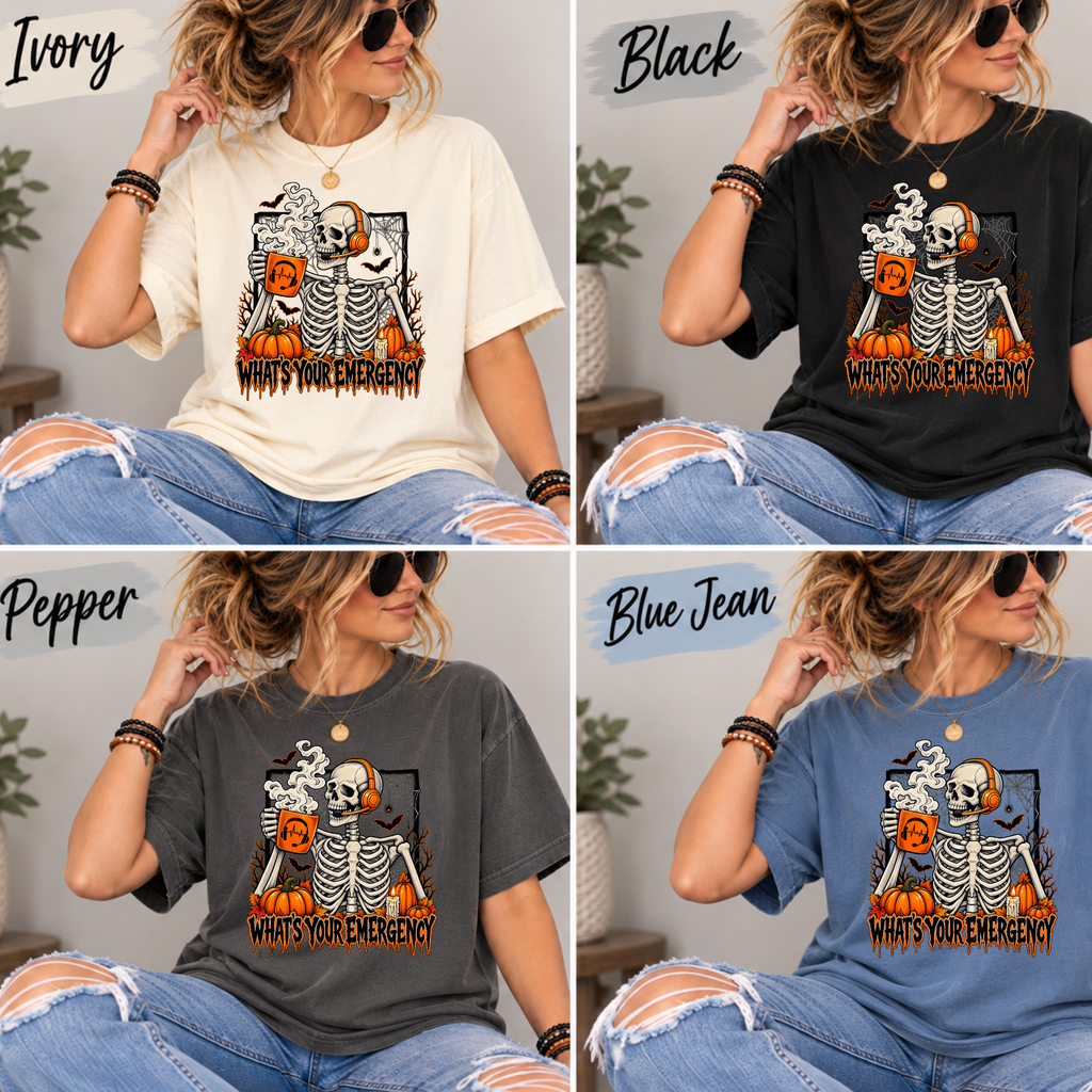 What's Your Emergency? | Spooky 911 Dispatcher Skeleton Comfort Colors® T-Shirt